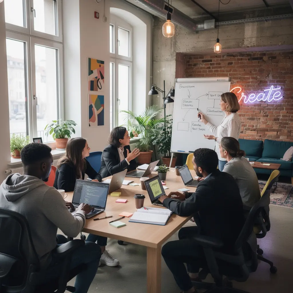 Ein Grafiker, der eine Präsentation über digitale Trends erstellt.