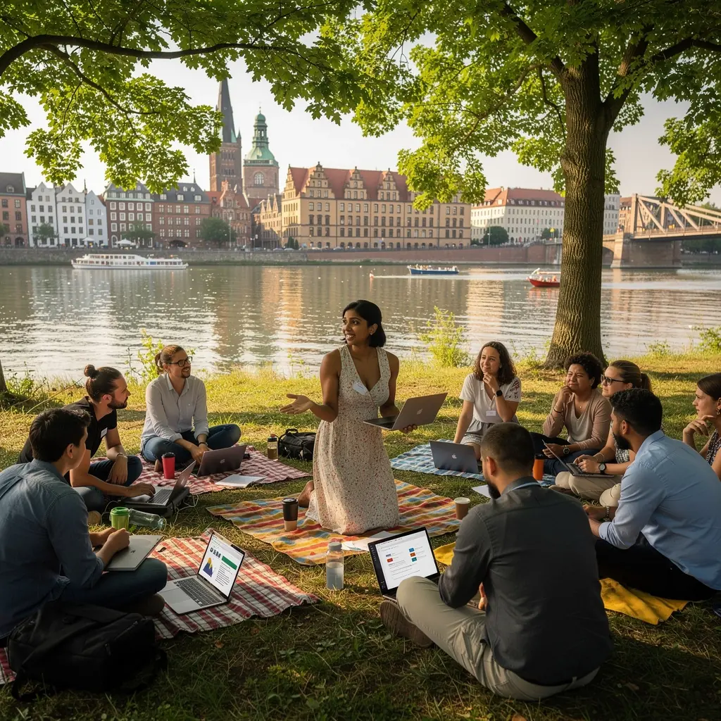 Ein Bild von Fachleuten, die während einer Konferenz eine lebhafte Diskussion über technologische Trends führen.